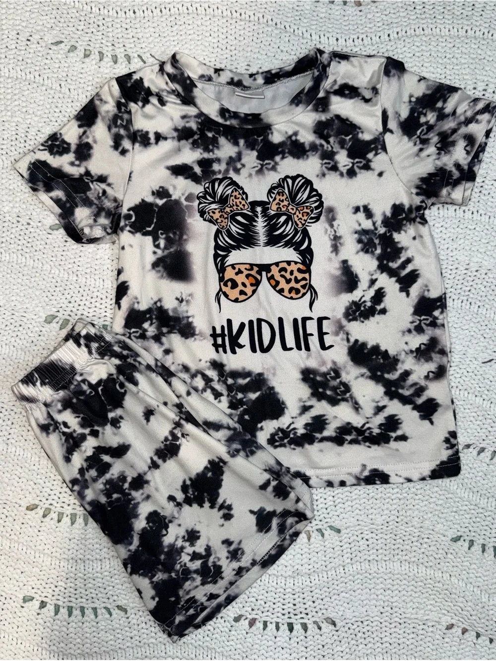 #KIDLIFE Black & White Tie-Dye Kids Pajama Set